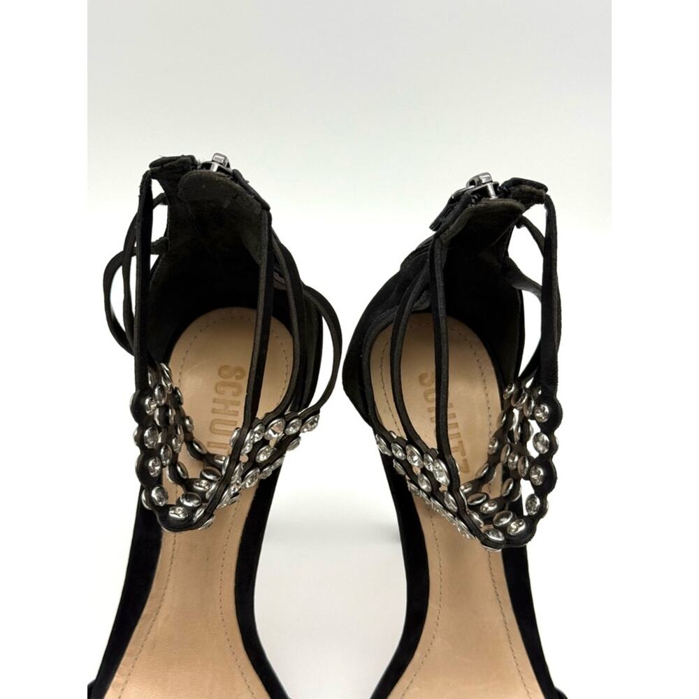Schutz Black Suede Rhinestone Stiletto Heels 8.5 - Picture 4 of 12